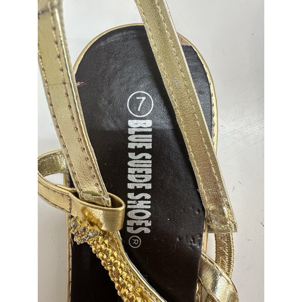 Blue Suede Shoes Womens Sandals Flats Size 6 (37) Gold Snake Wrapped - Picture 4 of 8